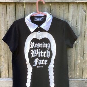 KILLSTAR Resting Witch Face Collared Tee Sz. XL